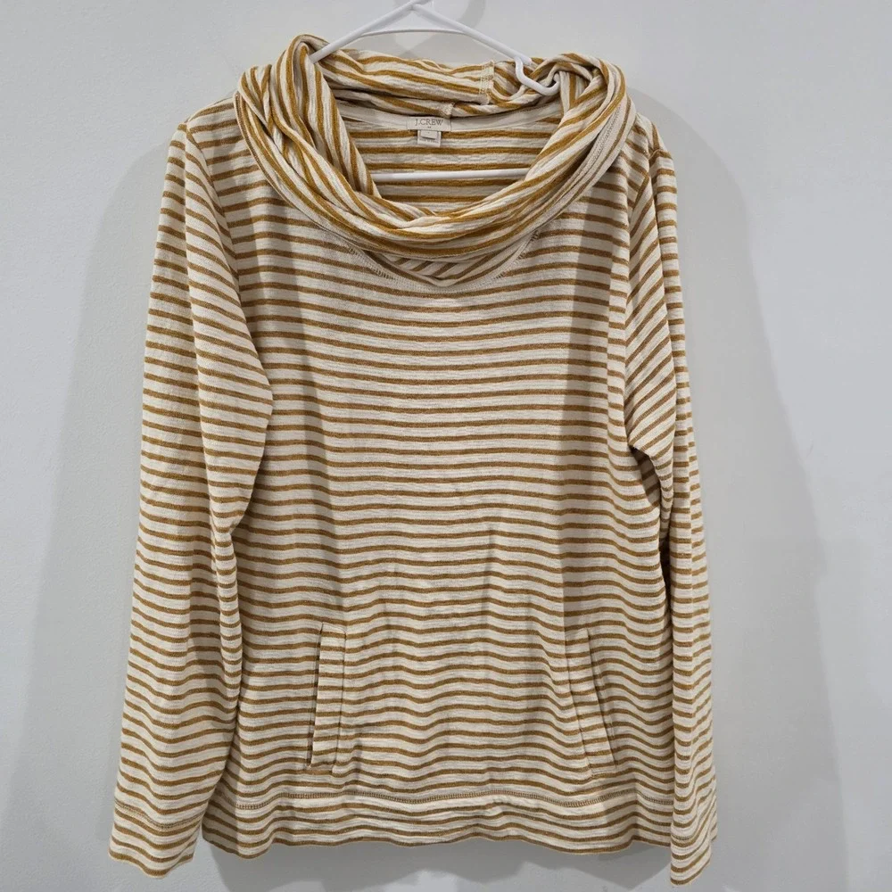J Crew Womens Cowl Neck Sweater Size Large Striped Pocket Beach‎ Casual